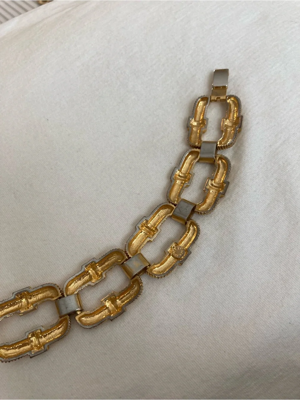 Gold Tone and Rhinestones Panel Link Vintage Bracelet
